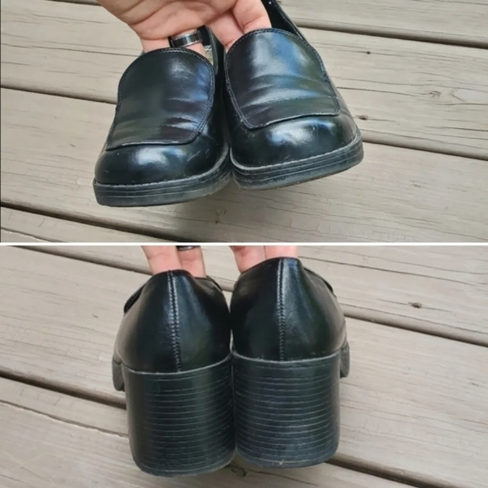 Vintage 90s y2k Bratz Black‎ Vegan Leather Platform Oxford Chunky Heel Loafers 8